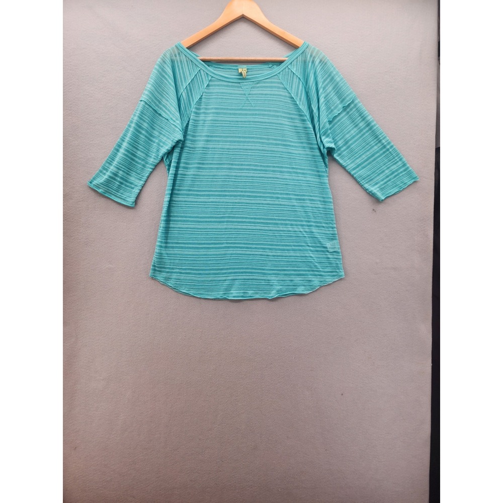 Free Society Teal Blue Striped Burnout Top XL‎ 3/4 Sleeve Casual Boho V67224K